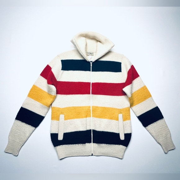 VTG 80’s L.L. Bean Hudson Bay Wool Striped Zip-Up Sweater - Picture 3 of 11